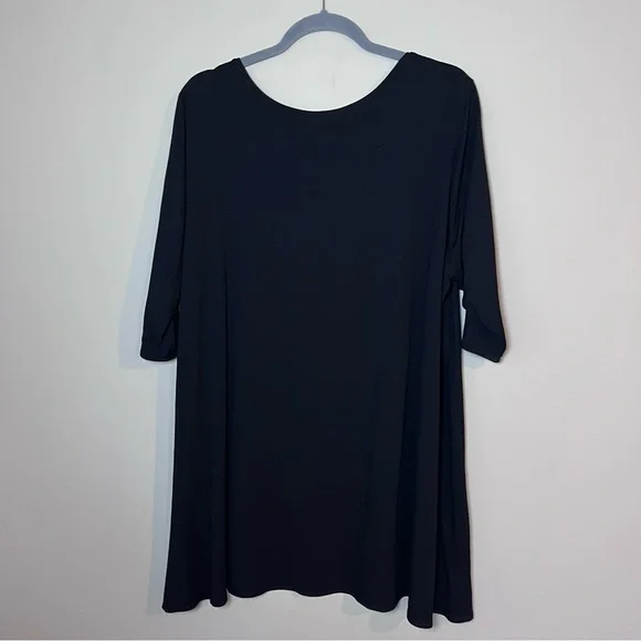 Eileen Fisher Stretch Jersey Elbow Sleeve Swing Tunic Top Plus Size Black 3X - Picture 5 of 6